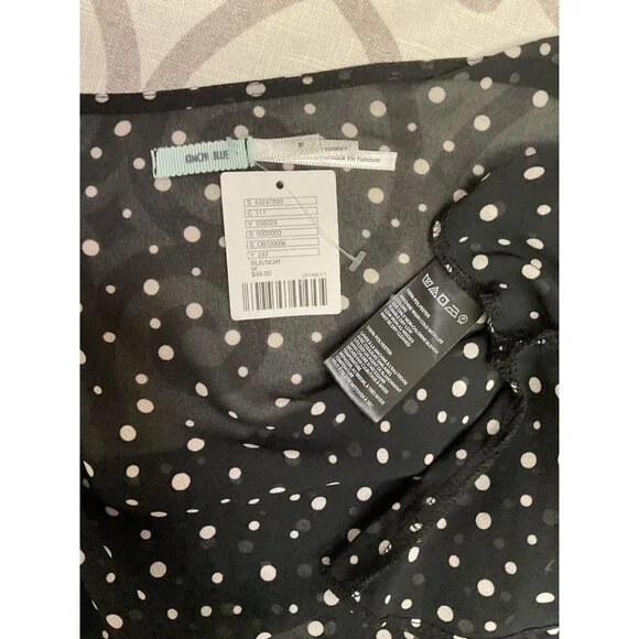 NWT-Urbsn Outfitters Polka Dot Sheer Black Long Sleeve Tie-Front Blouse - Picture 5 of 5